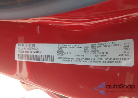 2026 Chrysler Pacifica Select from USA, damaged, VIN 2C4RC1BG0TR191797